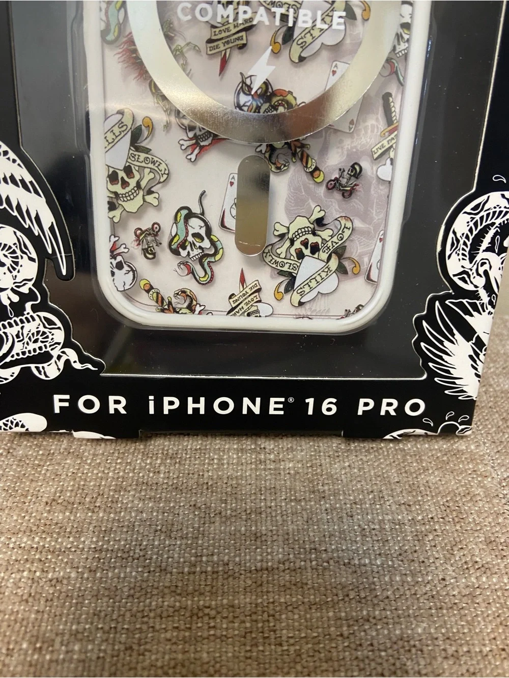Ed Hardy MagSafe Compatible White Tattoo Skull iPhone Case 16 Pro NEW
